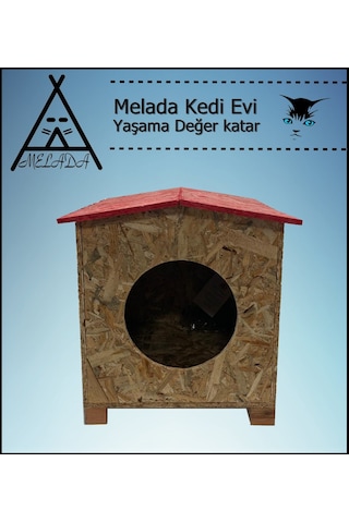 Melada Kedi Evi Dış Ortam Uygun Ahşap Kedi Evi Osb 39x37x34 Cm