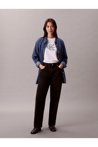 Calvin Klein Kısa Kollu Klasik Monologo Metalik Bisiklet Yaka Kadın Beyaz T-shirt Lv047e819g-yaa Beyaz