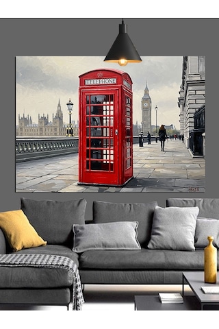 Londra Telefon Kulübesi Ve Big Ben Dekoratif Kanvas - Mdf Ahşap Tablo
