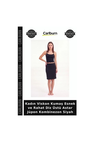 Carlburn Kadın Viskon Kumaş Esnek Ve Rahat Diz Üstü Astar Jüpon Kombinezon Siyah Tekstil Giyim Kıyafet