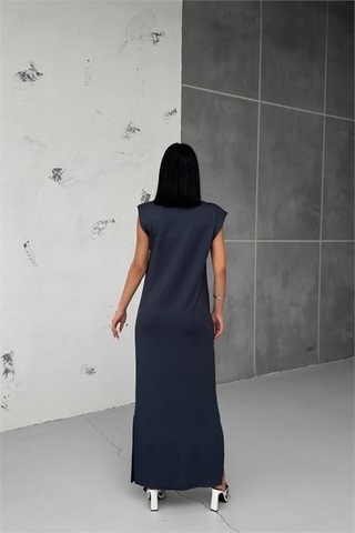 Neşeli Butik Kadın Vatkalı Yırtmaç Detaylı Modal Elbise Nbg010 Antrasit