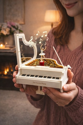 Piyano Şeklinde Müzik Kutusu Balerinli Kurmalı Nostaljik Şık Hediye Kutusu