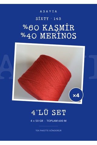 Asavia Sixty Örgü İpi 4'lü Set 4 X 50 Gr %60 Kaşmir %40 Merinos 143