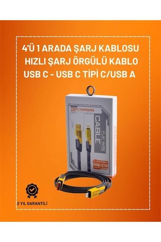 Mey İthalat 4'ü 1 Arada Usb Hızlı Şarj Ve Veri Kablosu 65w Güç, Çoklu Bağlantı, 1.2m