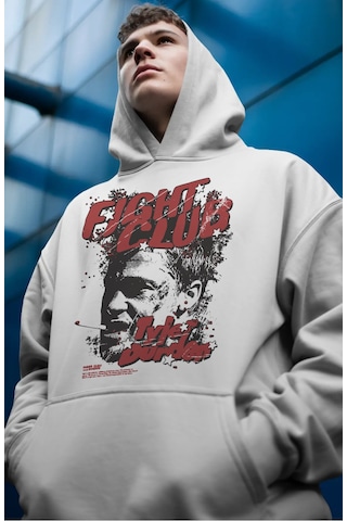 Sevbano Fight Club Dövüş Kulübü Tyler Durden Film Ön Baskılı Unisex Overs beyaz