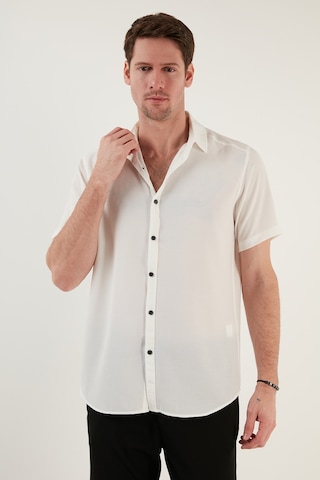 Buratti Pamuk Karışımlı Kısa Kollu Regular Fit Erkek Gömlek Cf23S113139 Beyaz