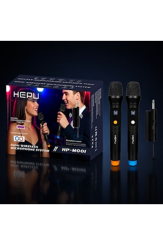 Hepu Hp-m001 Çiftli Kablosuz Mikrofon Sistemi Dijital Ekranlı, Gecikmesiz Ses Aktarımı, Şarjlı Alıcı İle Pratik Kurulum