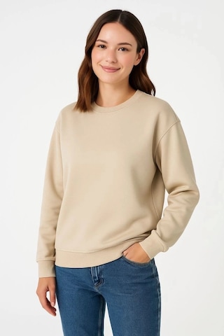 Valensdesign Üç İplik Düz Bisiklet Yaka Sweatshirt - Bej
