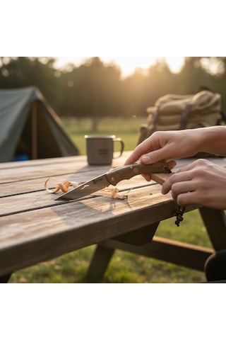 Katlanır Outdoor Bıçak Ahşap Saplı Paslanmaz Çelik Keskin Cep Bıçağı, Kılıflı Taşınabilir Çok Amaçl