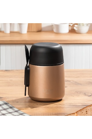 Porsima Paslanmaz Çelik Vakumlu Yemek Termosu Beslenme Kutusu Taşınabilir Lunch Box Sefer Tası Bronz 600 Ml Bronz