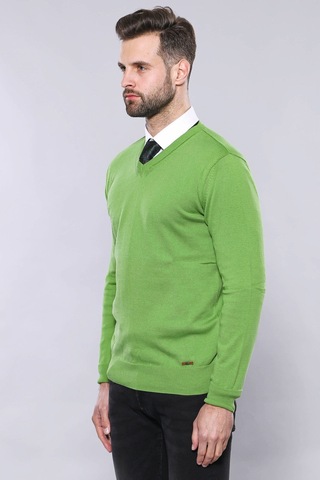 Wessi V Yaka Erkek Triko - Yeşil