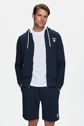 Ucla Hılgard Koyu Lacivert Kapüşonlu Ve Fermuarlı Baskılı Standard Fit Erkek Sweatshirt Koyu Lacivert