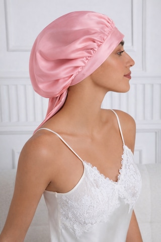 Silkwormlife %100 Saf Ipek, Uzun Bağcıklı Lüks Gece Bakim Bonesi Pembe