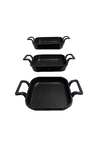 Eda 3 Lü Granit Kare Döküm Sahan Tava Seti Takımı - 18-20-22 Cm