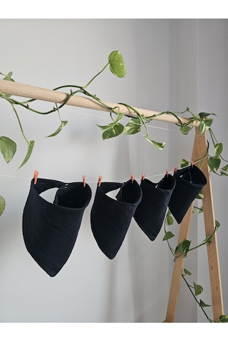 4 Adet Pamuklu Çift Katlı Çıtçıtlı Müslin Fular&salya Önlük Siyah Çok Renkli