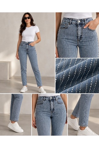 Nazzain Kadın Taşlı Jean Pantolon Açık Mavi