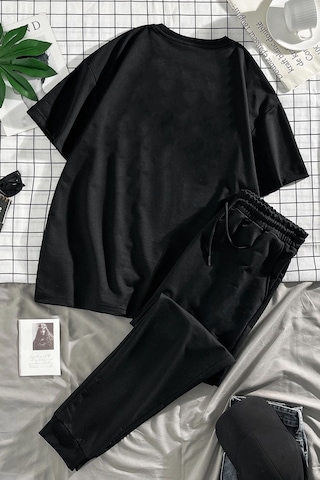Uyguntarz Unisex 13 Baskılı Eşofman Takımı Siyah