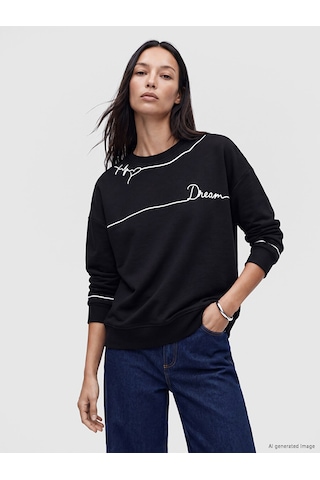 LC Waikiki Lc Waıkıkı Siyah Baskılı Soft Touch Kadın Sweatshirt
