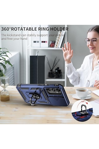 Samsung Galaxy A34 İle Uyumlu Kılıf Magnetik Standlı Kamera Korumalı Sürgülü Kapak