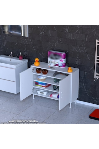 Modilayn Söke 100x75x32,5 Cm Lik Küçük Alanlar İçin Akıllı Çözümler 2 Kapaklı 4 Göz Raf Dolap Beyaz