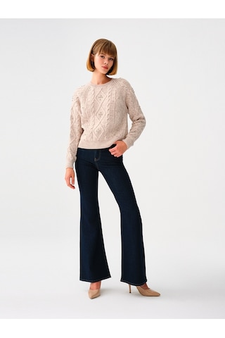 Long Flare Slim Fit Kadın Pantolon Lacivert