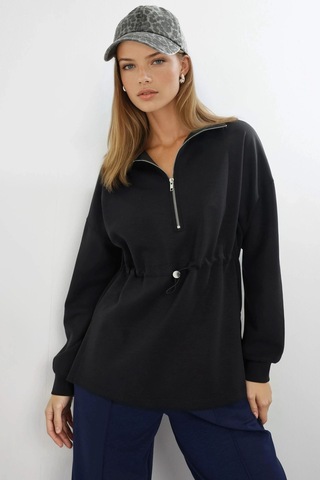 Hiccup Busem Beli Ayarlanabilir Fermuarlı Yaka Sweatshirt Siyah
