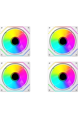 4 Adet 120x120x25mm Double Ring Aynalı Argb 12cm Kasa Fanı Beyaz