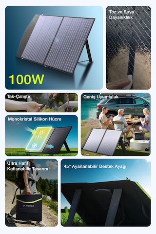 100w Taşınabilir Güneş Panelili Kamp & Karavan İçin Katlanabilir Solar Güç Kaynağı