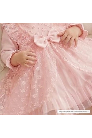 Ürünya Kız Bebek Fiyonklu Tüllü Elbise 0-12 Ay Pudra Pembe