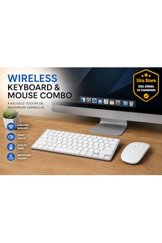 Kablosuz Klavye Mouse Seti Bluetooth Çoklu Cihaz Bağlantılı, Apple iOS Android Windows Macos Uyumlu, Ultra İnce Sessiz Klavye