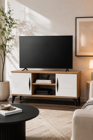 Vermo Tv Sehpası Tv Ünitesi Televizyon Sehpası Çam Beyaz 110 Cm Atlantik Çam - Beyaz