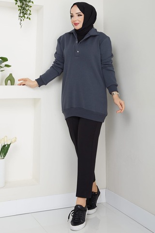 Esilanur Çıkarılabilir Kapüşonlu 3 İplik Şardonlu Sweatshirt Antrasit