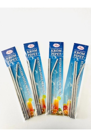 Krom Pipet - Paslanmaz Çelik - 4 Parça - Fırçalı - Metal Pipet Seti - Model 487124150775