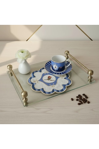 Mavi Yeşil Kırmızı 3 Lü Pip Studio Uyumlu Nakışlı Kuş Detaylı Kokteyl Sunum Peçetesi Seti 15x15cm Çok Renkli