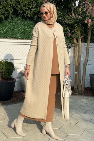 Rabia Şamlı Sinem Çelik Örme Triko Hırka Taş Normal
