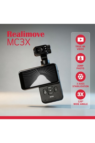 Agfaphoto Realimove Mc3x Mini Kamera, Stabilize, 3 Eksenli, Full-hd Video, Lcd Ekran, Wifi Bağlantısı, Lityum Pil, Siyah