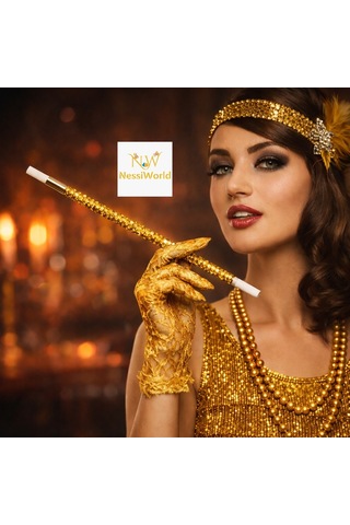 30 Cm Altın Gold Payetli Sigara Tutacağı 1920 Ler Gatsby Parti Aksesuarı Diğer