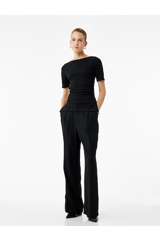 Koton Slim Fit Kısa Kollu Bisiklet Yaka Drape Detaylı Tişört Siyah 6wak50210ek SIYAH