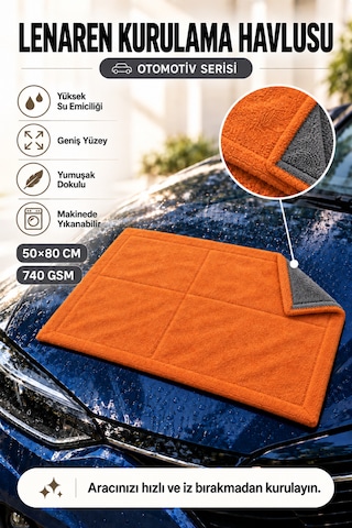 Lenaren 740 Gsm 50 80 Cm Oto Kurulama Havlusu Yüksek Emici Mikrofiber Bez