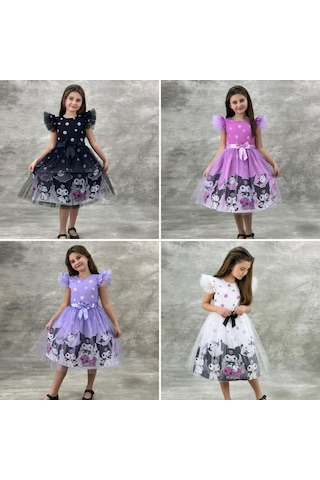 Sy Store Kuromi Desenli Pembe Tüllü Elbise Lila