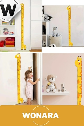 Özel Üretim Çocuk İçin Zürafa Figürlü Çift Taraflı Yapışkanlı Silinebilir Duvar Boy Ölçer Sticker
