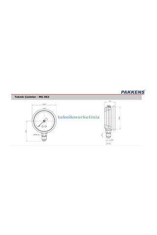 63Mm -1 0 Bar 1 4" Alttan Çıkışlı Gliserinli Vakummetre Pakkens