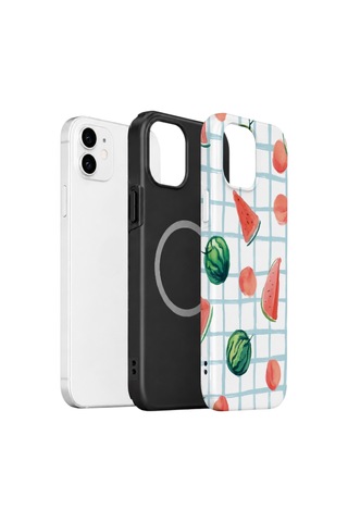 Apple iPhone Uyumlu 11 Vorian Çift Katmanlı Magsafe Kılıf Watermelon Grid