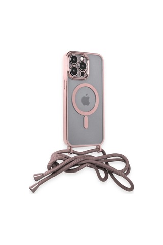 Apple iPhone Uyumlu 12 Pro Max Kılıf Divo Lazer Askılı Magsafe Kapak - Pembe