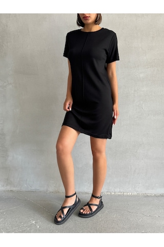 Kadın Bisiklet Yaka Soft Touch Elbise Siyah
