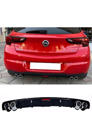 Opel Astra K Siyah Difüzör 4 Krom Egzoz Görünümlü Difizör Arka Ek Body Kit 2015 - 2021
