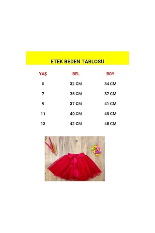 Trendy Mall Kız Çocuk Kırmızı Fiyonklu Tütü Etek Kırmızı Kırmızı