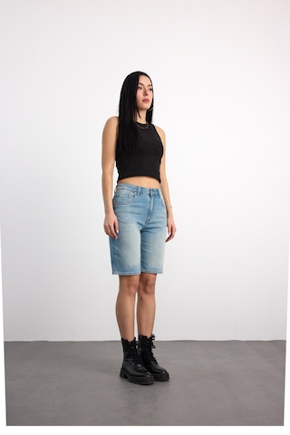 40391-73603 Kadın Mom Fit Mıd Waıst Denim Şort 40391-73603 mavi