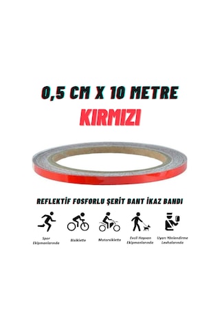 Carub Reflektif Fosforlu Şerit Bant 0,5 Cm X 10 Metre Kırmızı İkaz Bandı BR2405002