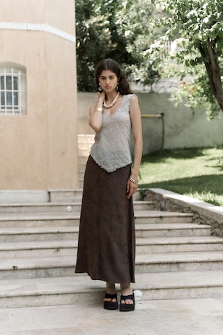 Garias Cepli Uzun Batik Desenli Kahve Etek Kahve